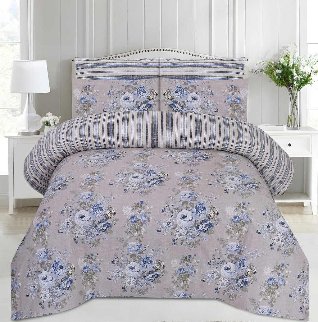 Pure Cotton Blue Blossom Stripe Bedding Set