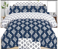 Pure Cotton Summer Bedsheet – Navy Blue Floral Damask Print