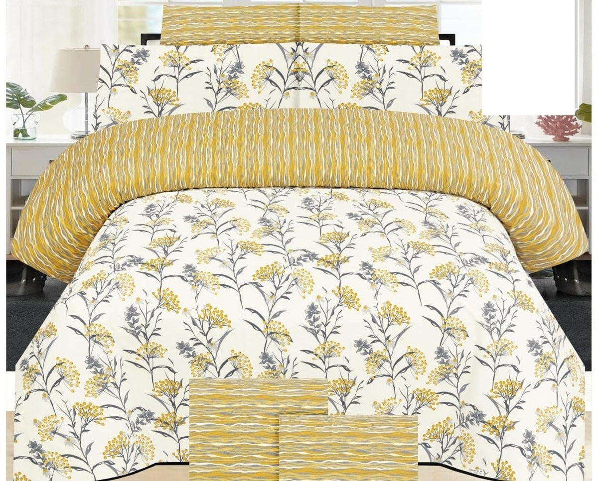 Pure Cotton Summer Bedsheet – Mustard Yellow Wildflower Print