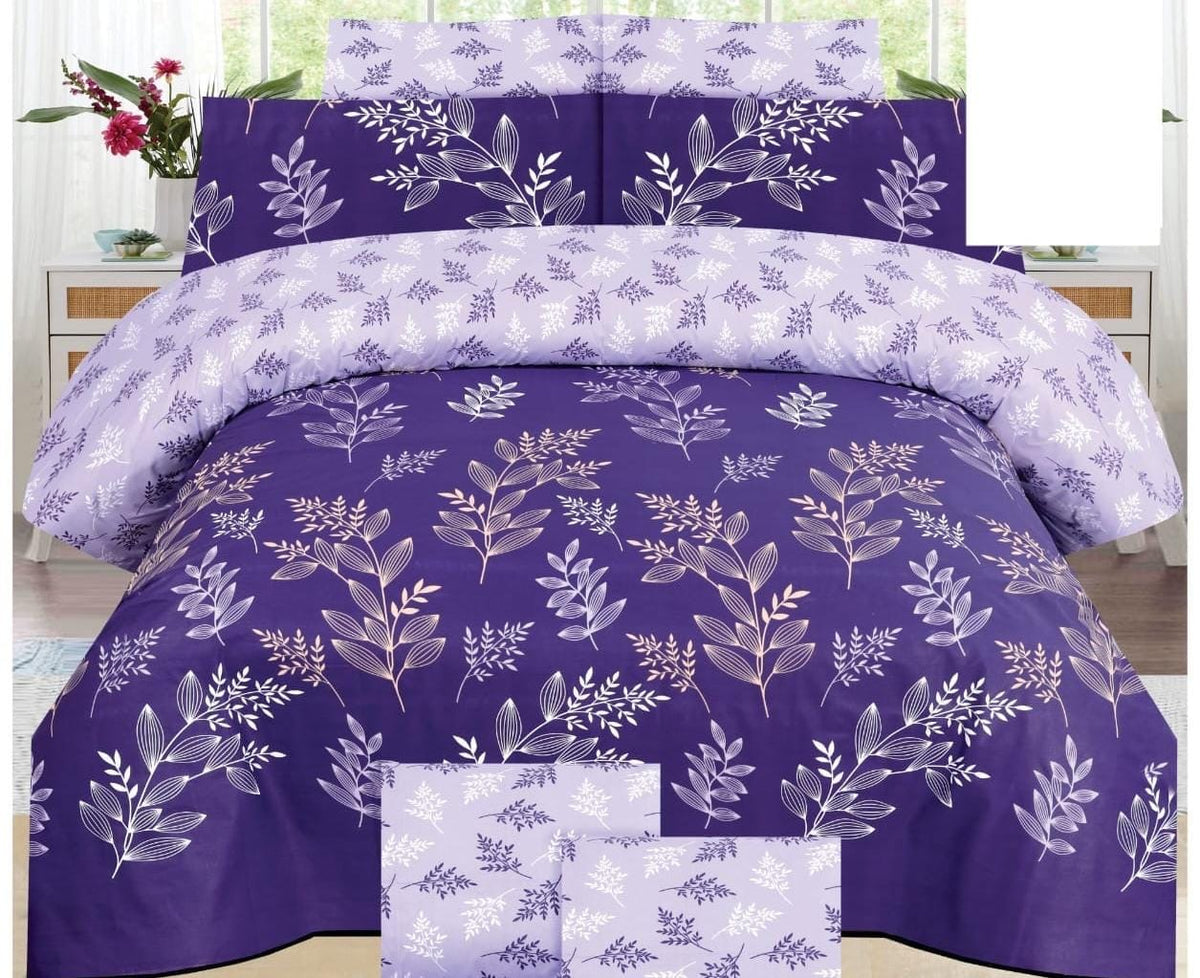 Pure Cotton Summer Bedsheet – Royal Purple Botanical Leaf Print