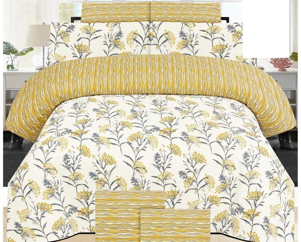 Pure Cotton Summer Bedsheet – Mustard Yellow Wildflower Print