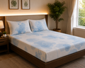 Elegant Ice Blue Floral Cotton Satin Bedsheet Set