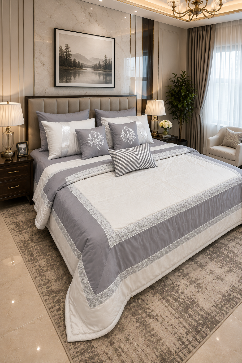 Silver Frost Embroidered 9pcs Comforter Set