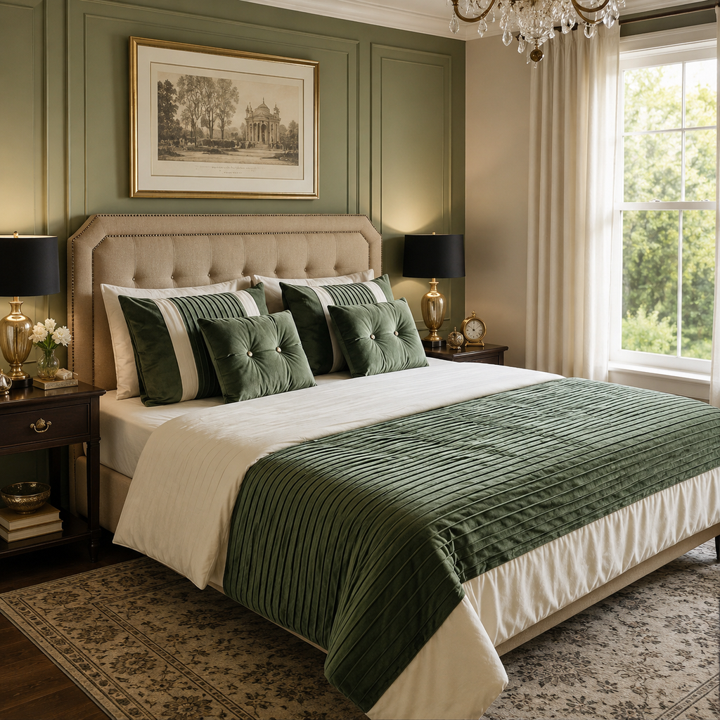 Olive Velvet Pleated 10pcs Comforter Set