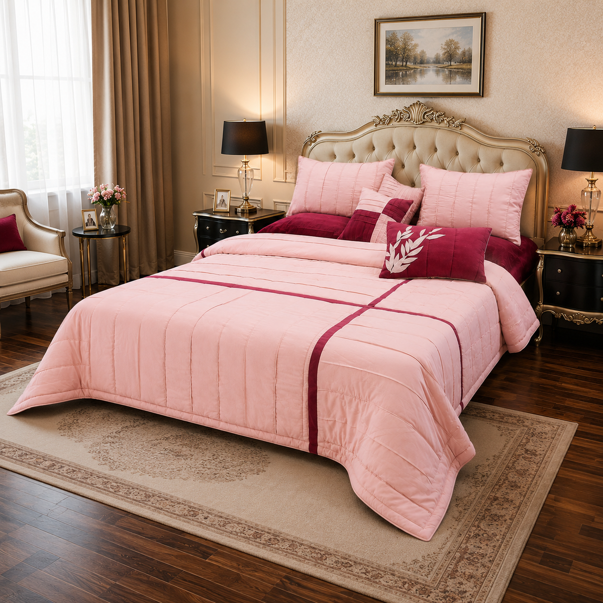 Blush Rose Pleated 9pcs Comforter Set
