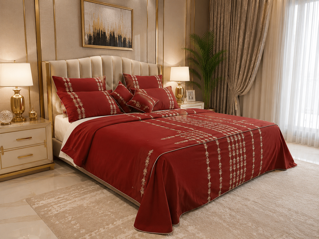 Crimson Embroidered Heritage 8pcs Comforter Set