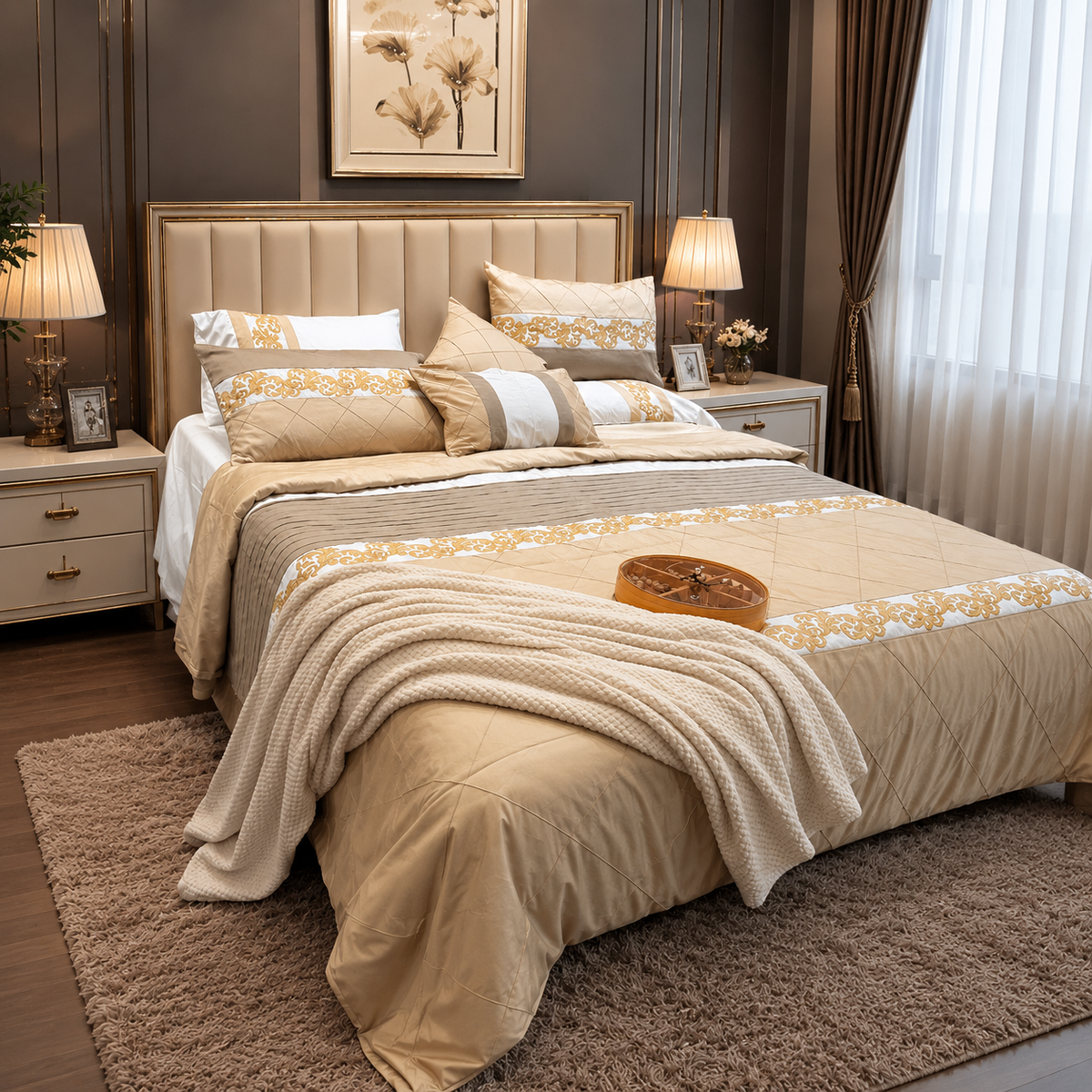 Gilded Ivory Diamond-Quilted 8pcs Comforter Set