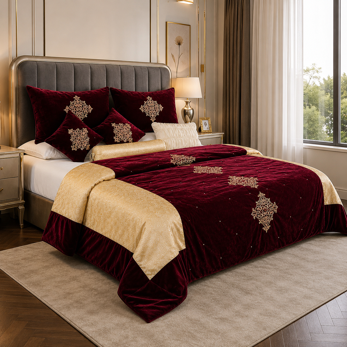 Burgundy Royale Embroidered Velvet Bridal Set