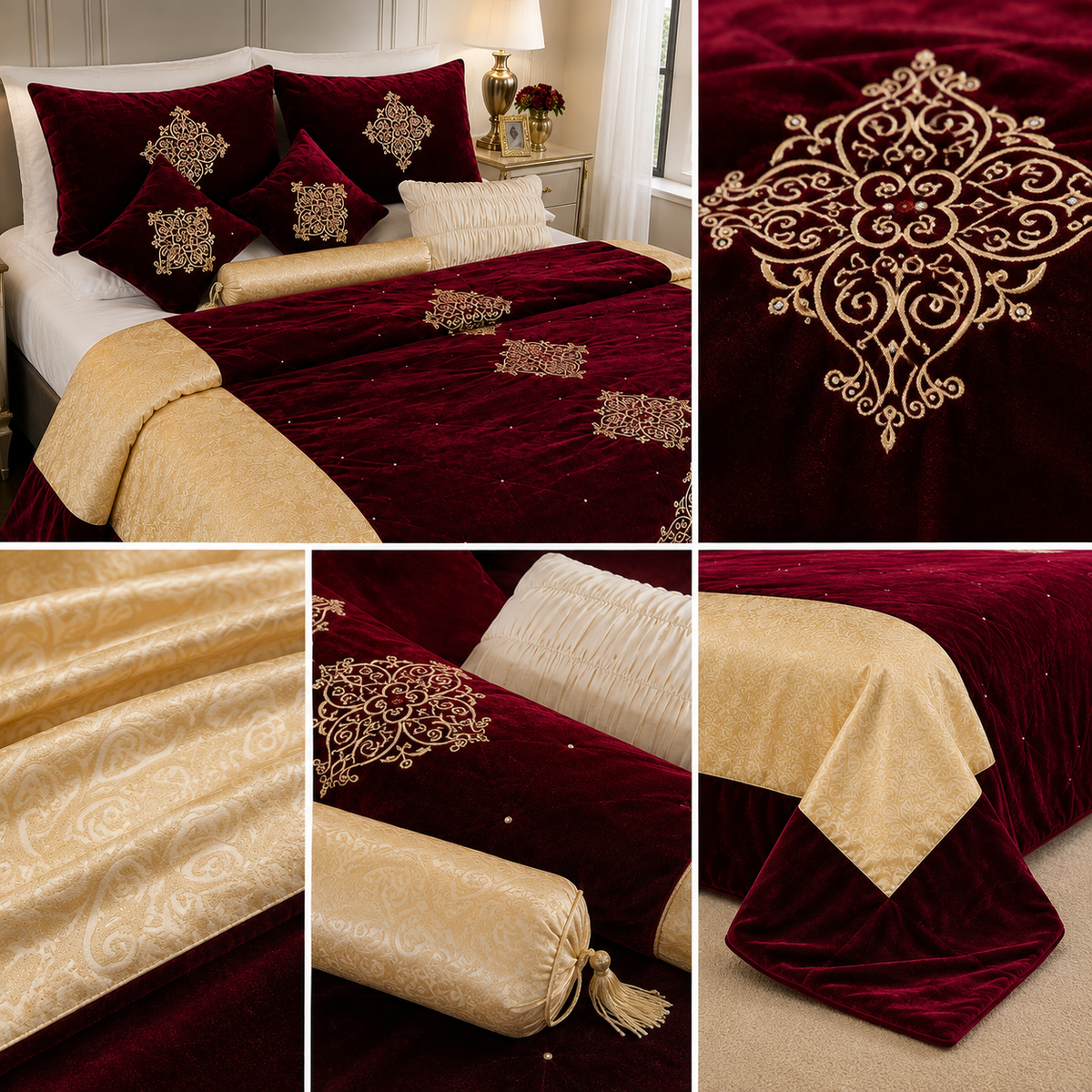 Burgundy Royale Embroidered Velvet Bridal Set
