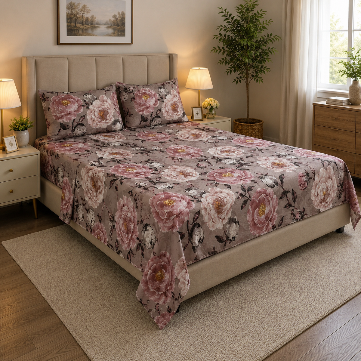 Blush Peony Satin Bedsheet Set