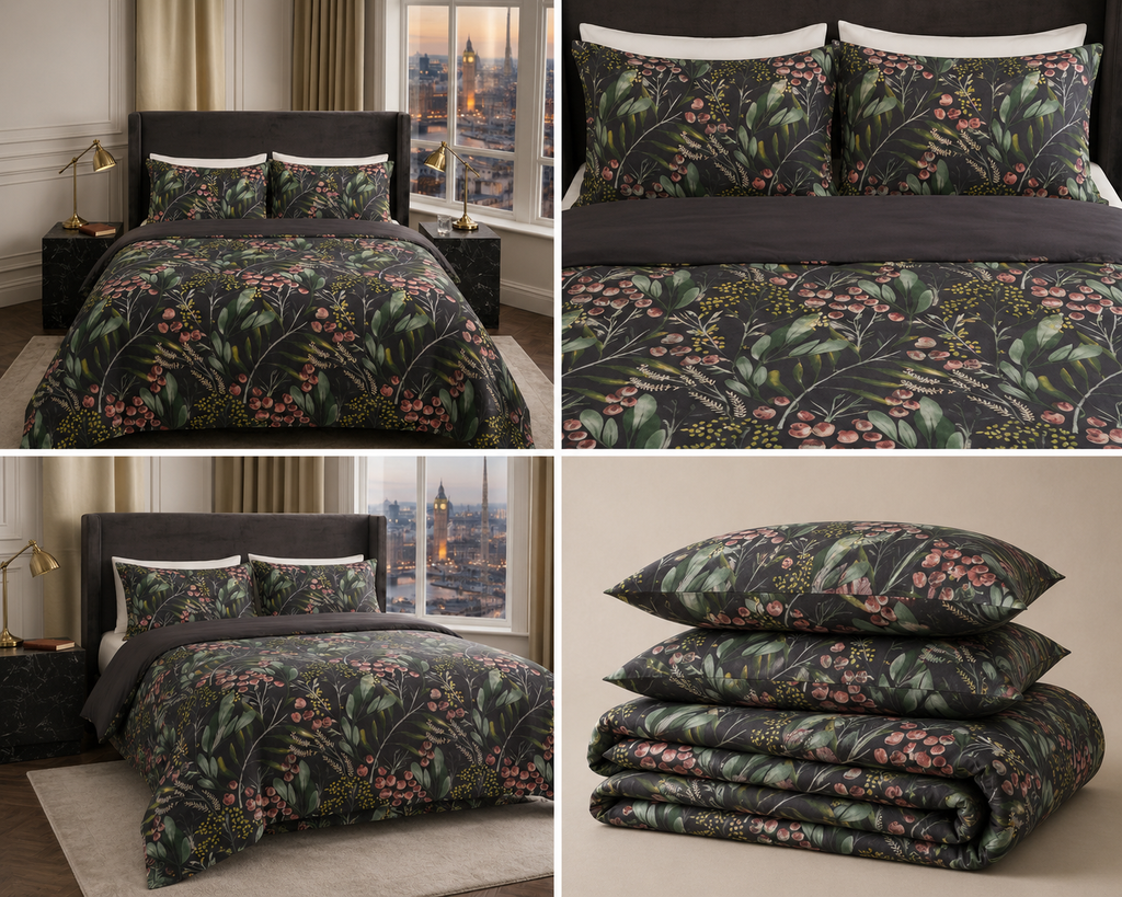 Midnight Berry Botanical Pure Cotton Bedsheet Set