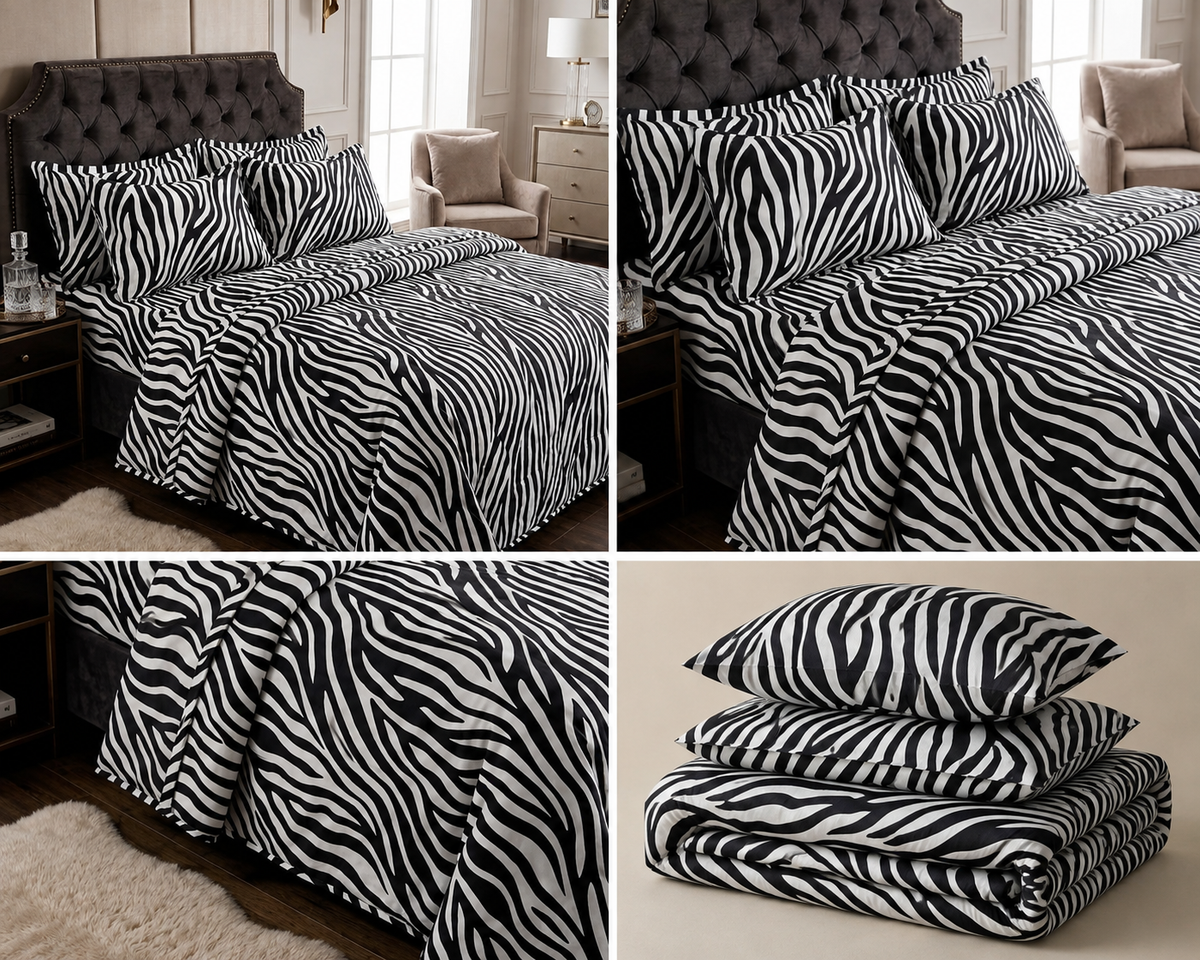 Monochrome Zebra Print Cotton Bedsheet Set