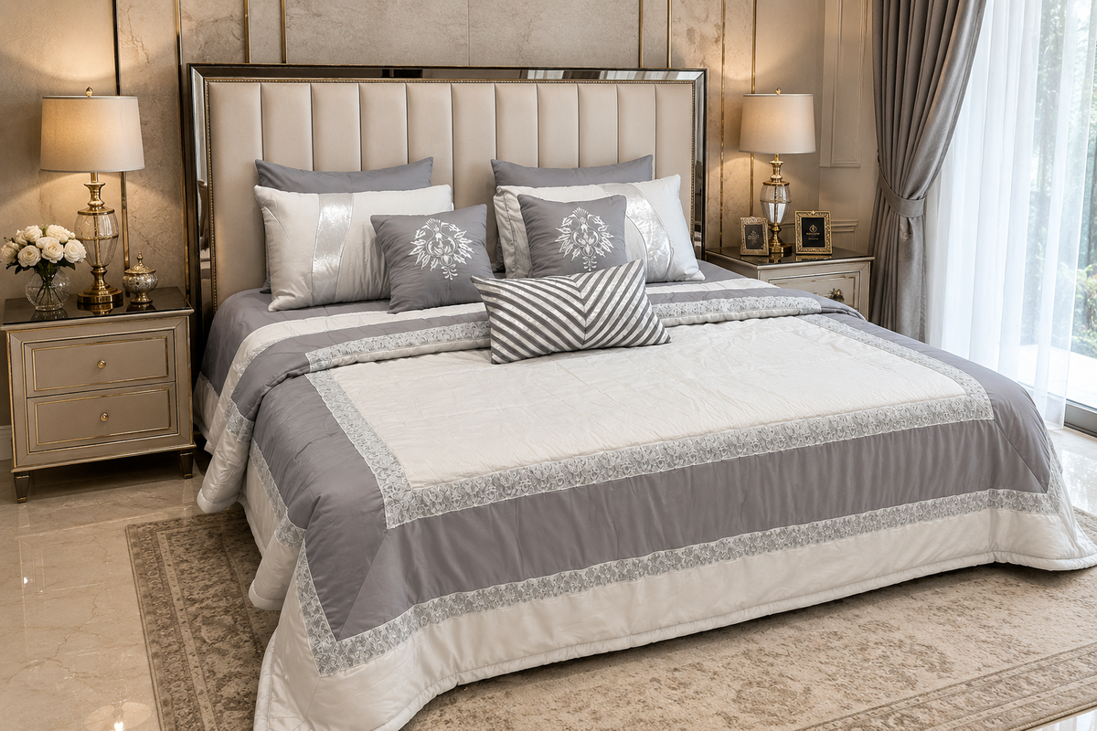 Silver Frost Embroidered 9pcs Comforter Set
