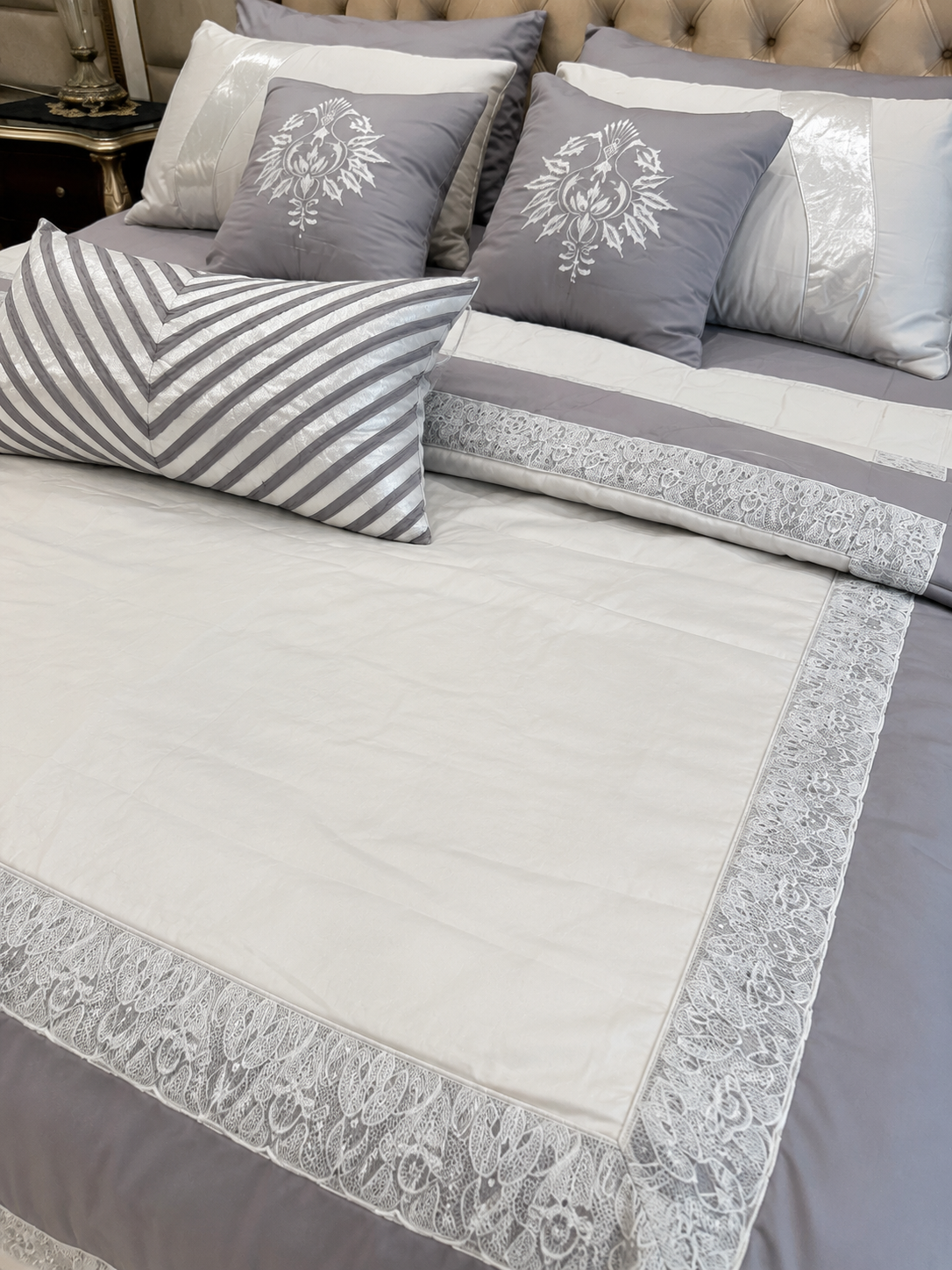 Silver Frost Embroidered 9pcs Comforter Set