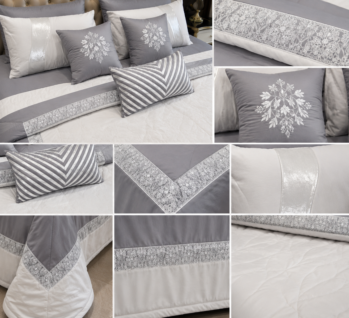 Silver Frost Embroidered 9pcs Comforter Set