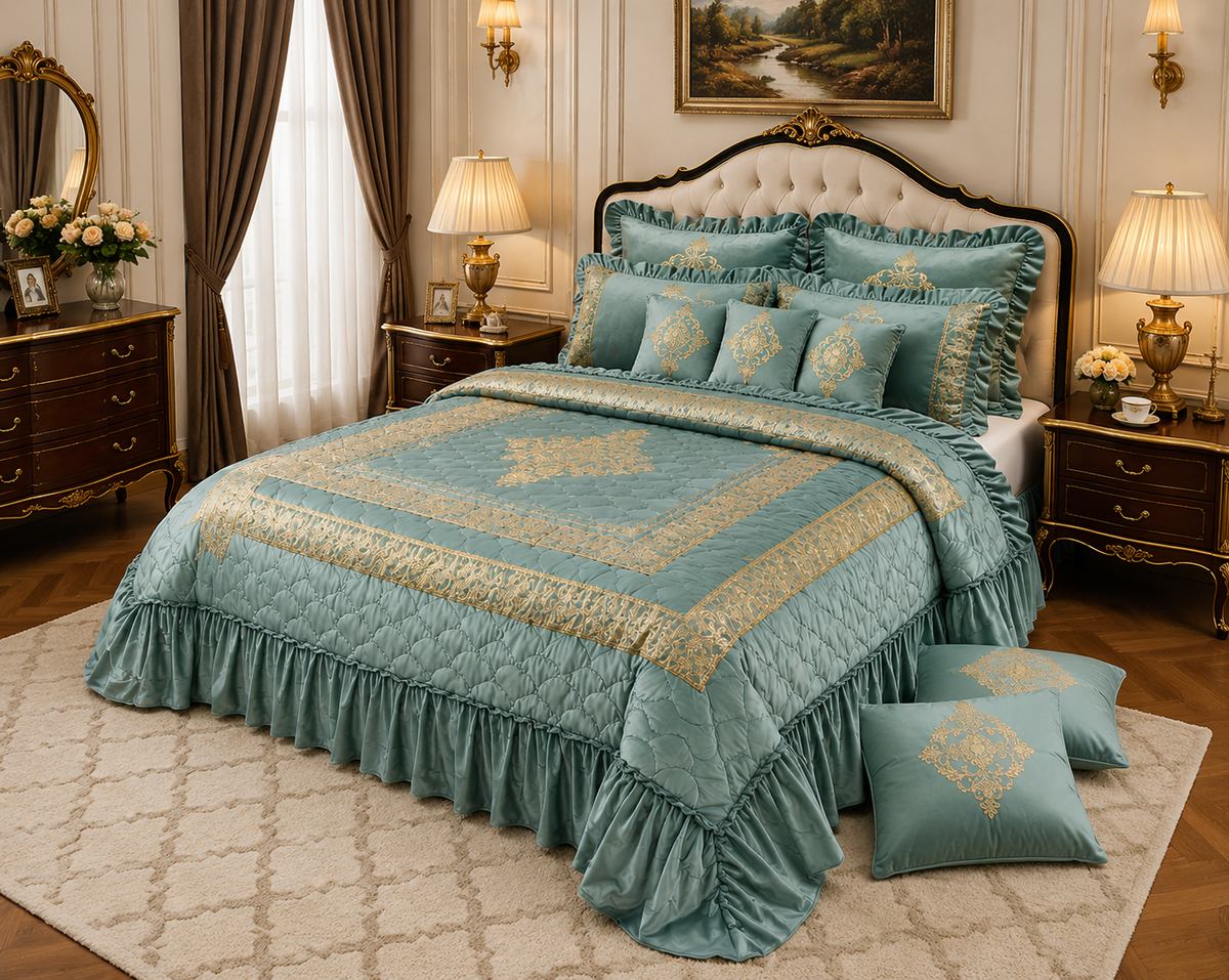 Sage Ruffle Medallion 10 pcs Comforter Set