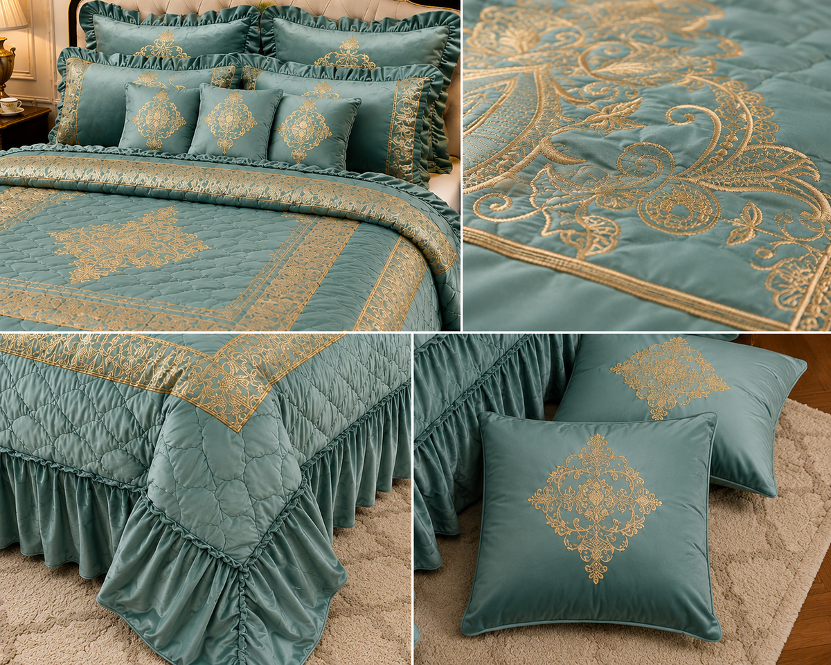 Sage Ruffle Medallion 10 pcs Comforter Set