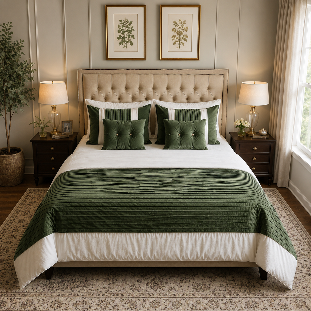 Olive Velvet Pleated 10pcs Comforter Set