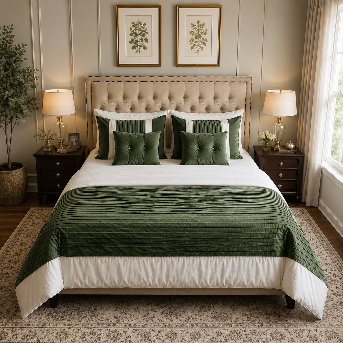 Olive Velvet Pleated 10pcs Comforter Set