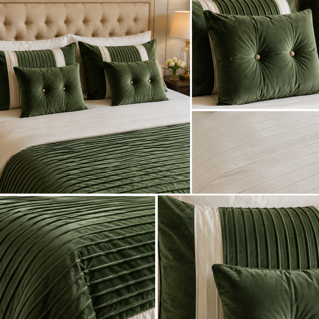 Olive Velvet Pleated 10pcs Comforter Set