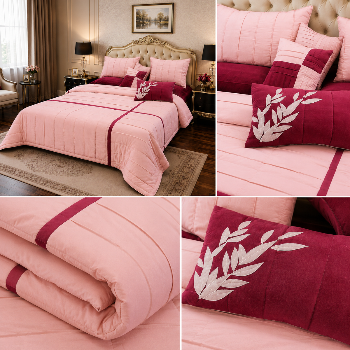Blush Rose Pleated 9pcs Comforter Set