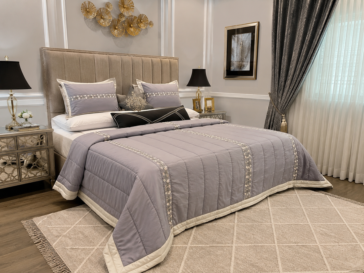 Dove Grey Gilded Stripe Comforter Set