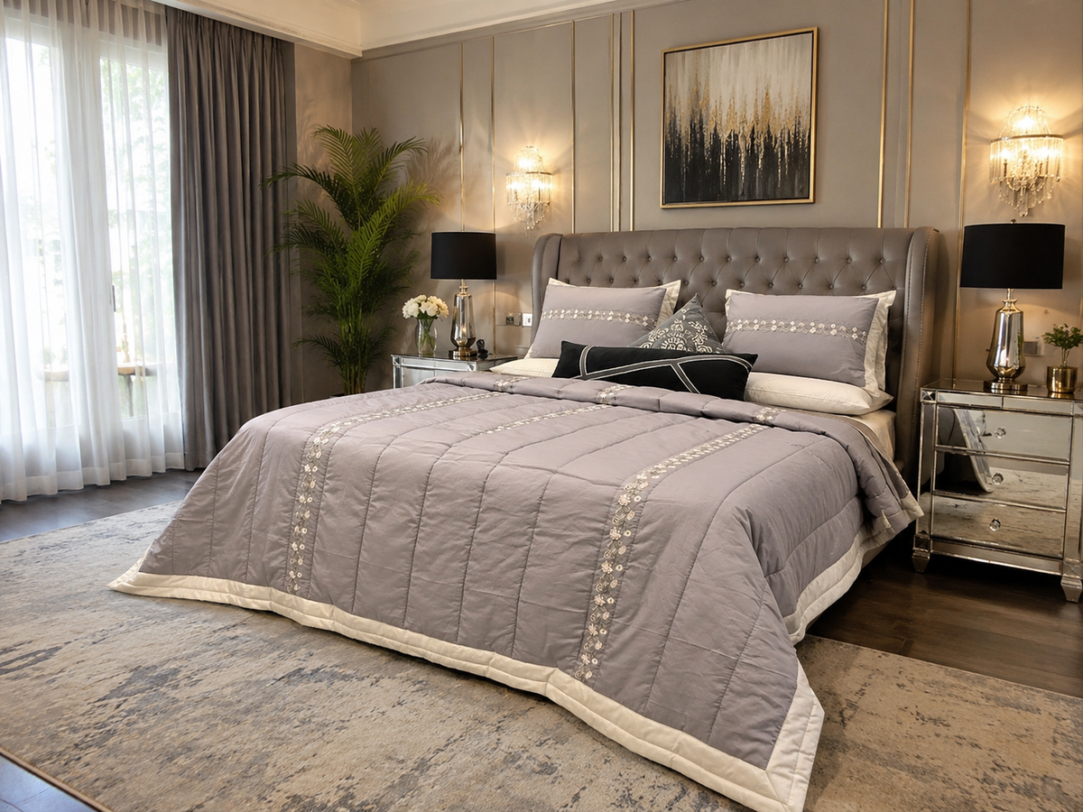 Dove Grey Gilded Stripe Comforter Set