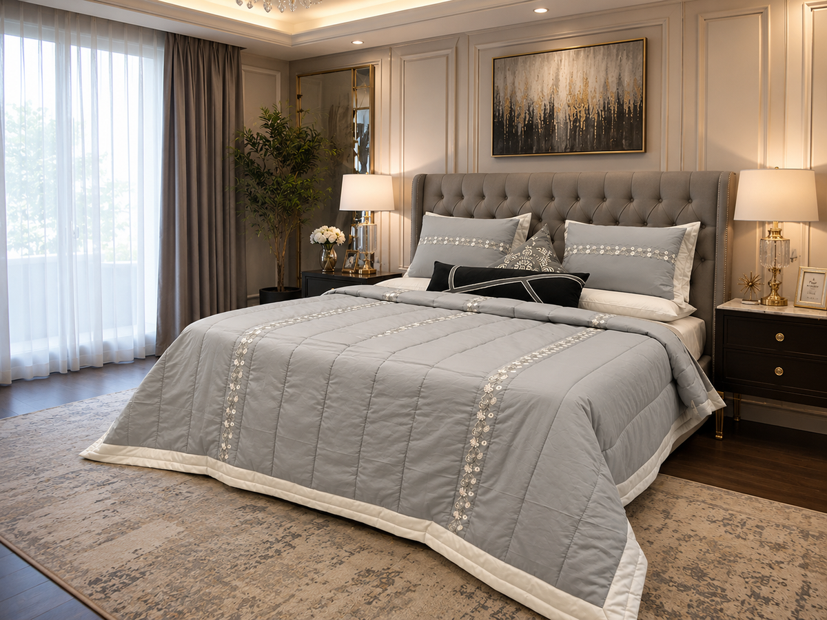 Dove Grey Gilded Stripe Comforter Set