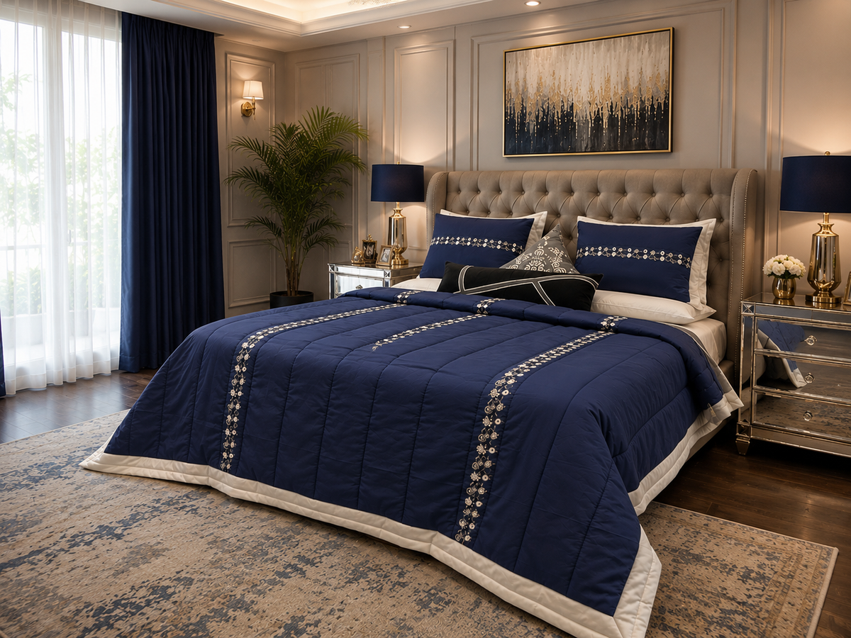 Dove Grey Gilded Stripe Comforter Set