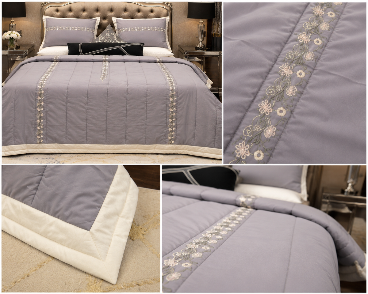 Dove Grey Gilded Stripe Comforter Set