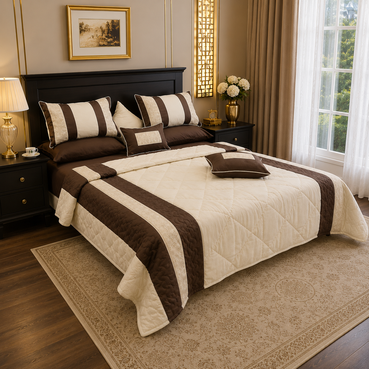 Heritage Ivory & Chocolate Stripe 10 pcs Comforter Set