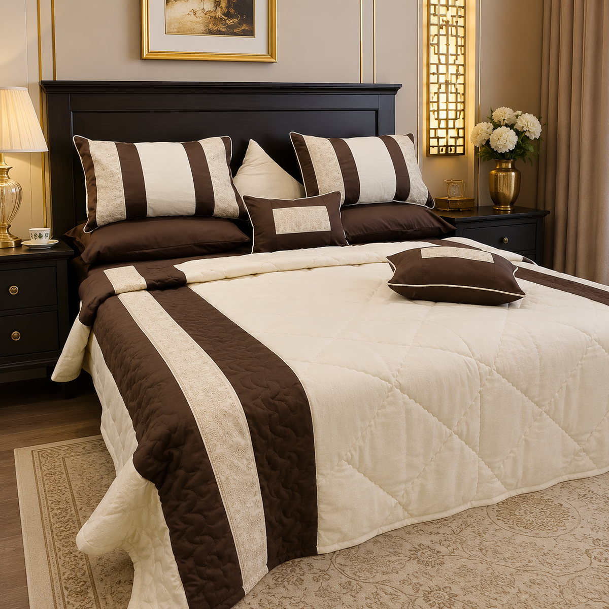 Heritage Ivory & Chocolate Stripe 10 pcs Comforter Set