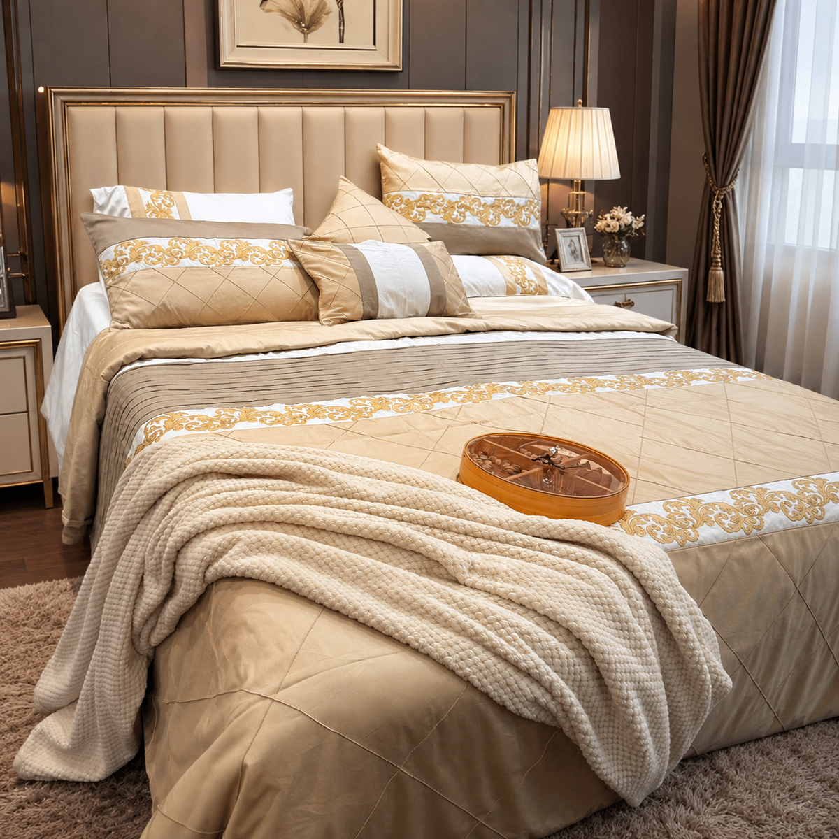 Gilded Ivory Diamond-Quilted 8pcs Comforter Set