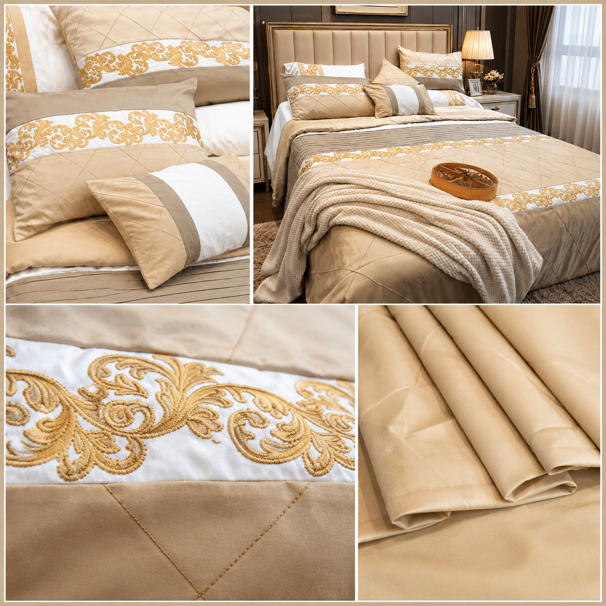Gilded Ivory Diamond-Quilted 8pcs Comforter Set