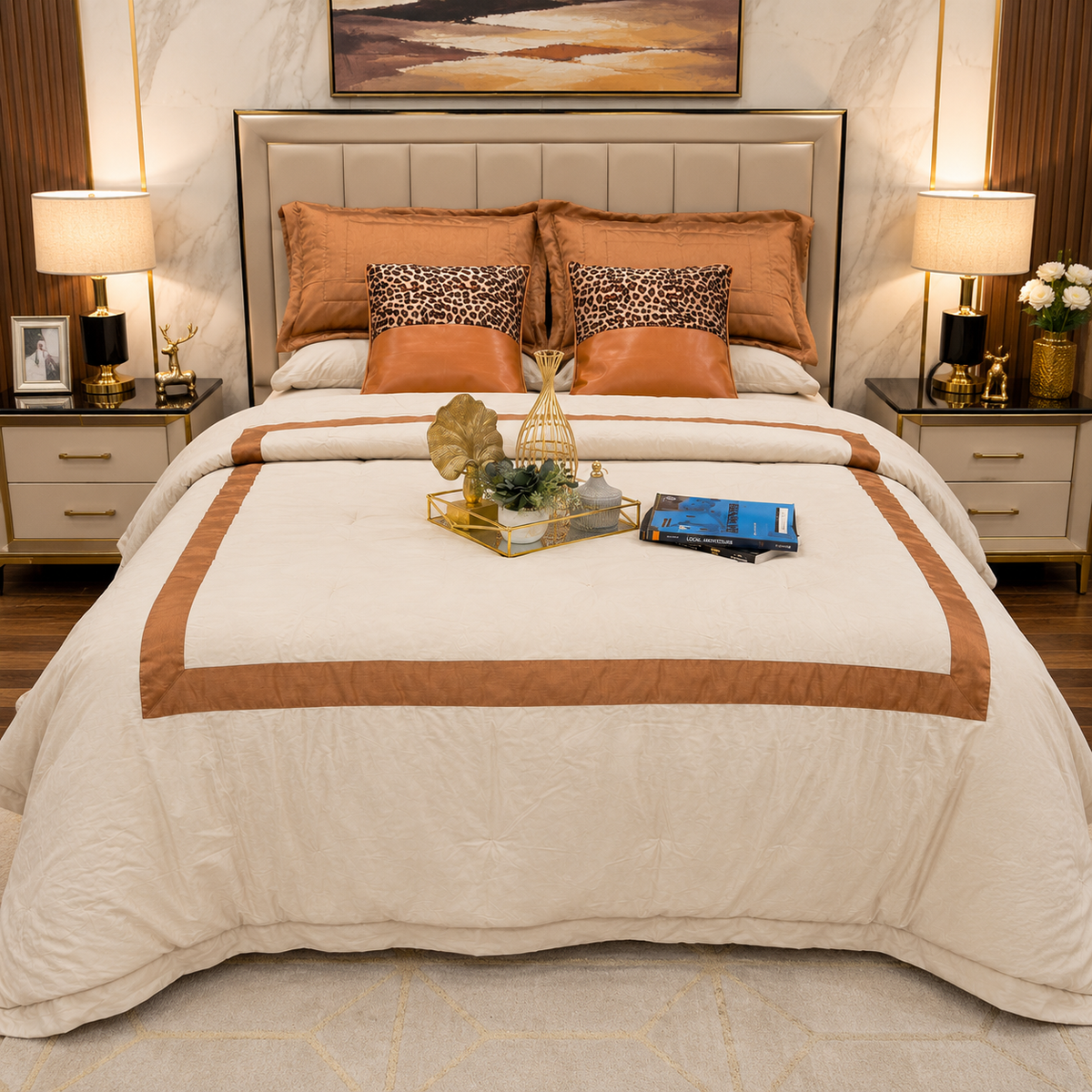 Ivory & Rust Leopard Accent 8pcs Comforter Set
