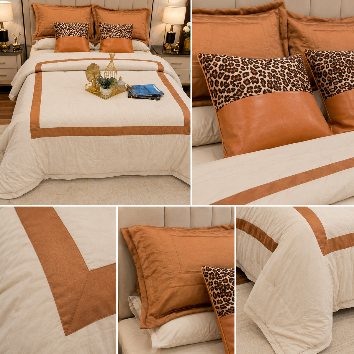 Ivory & Rust Leopard Accent 8pcs Comforter Set