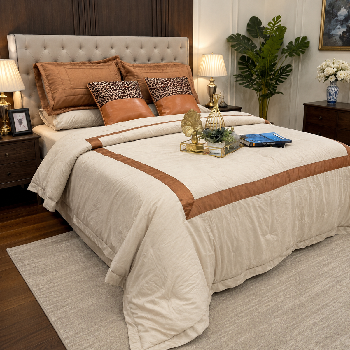 Ivory & Rust Leopard Accent 8pcs Comforter Set