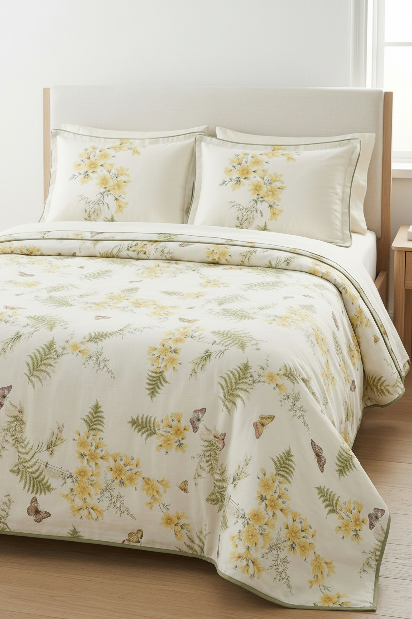 Golden Meadow Butterfly Pure Cotton Bedsheet Set