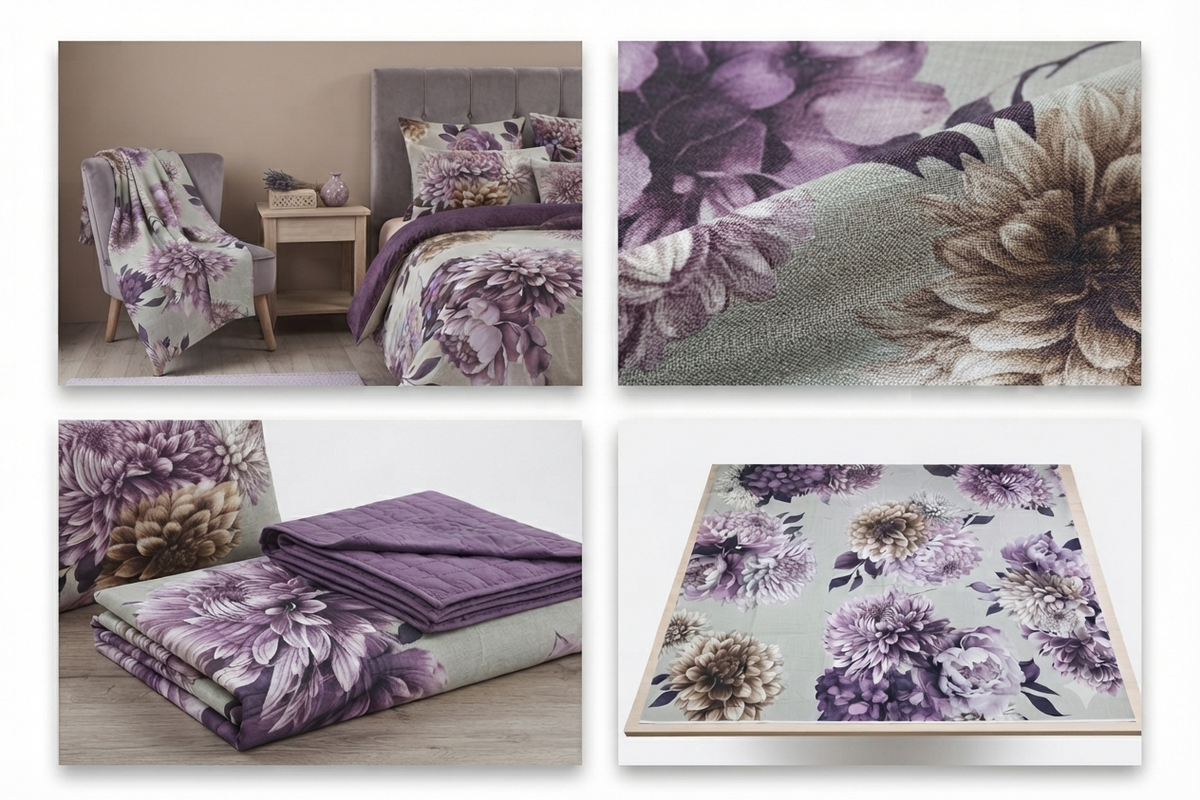 Purple Dreams Dahlia Printed satin  Bedsheet Set