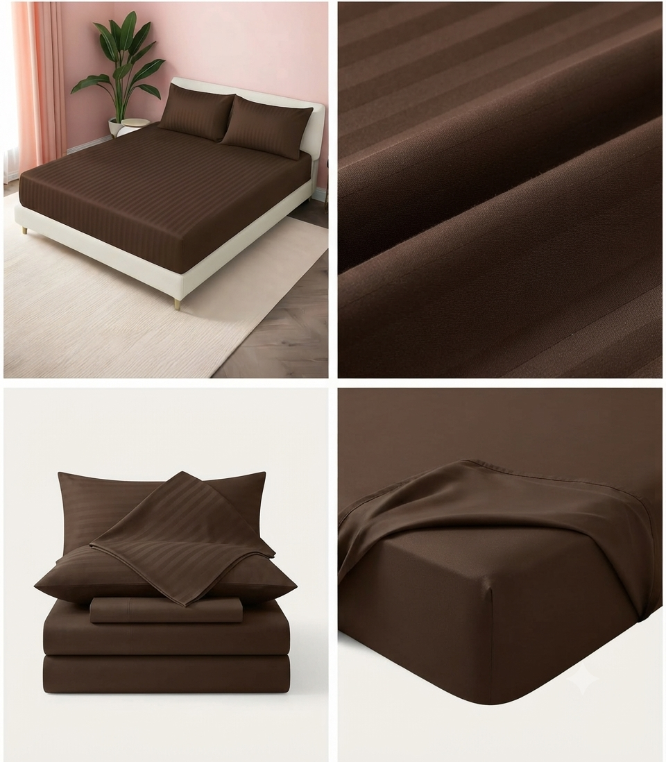 Chocolate Brown Striped Satin Sheet Set