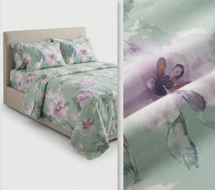 Sage Bloom Satin Bedsheet Set