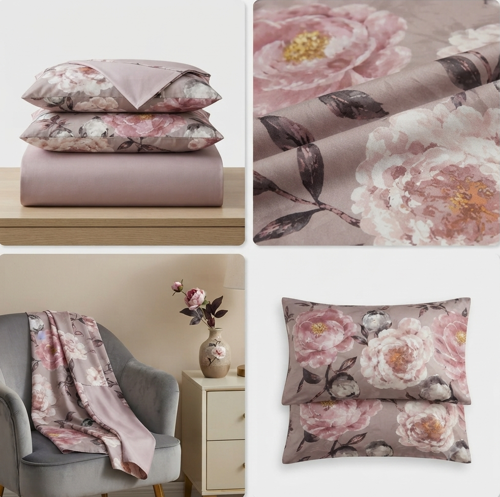 Blush Peony Satin Bedsheet Set