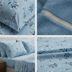 Powder Blue Floral Satin Bedsheet Set