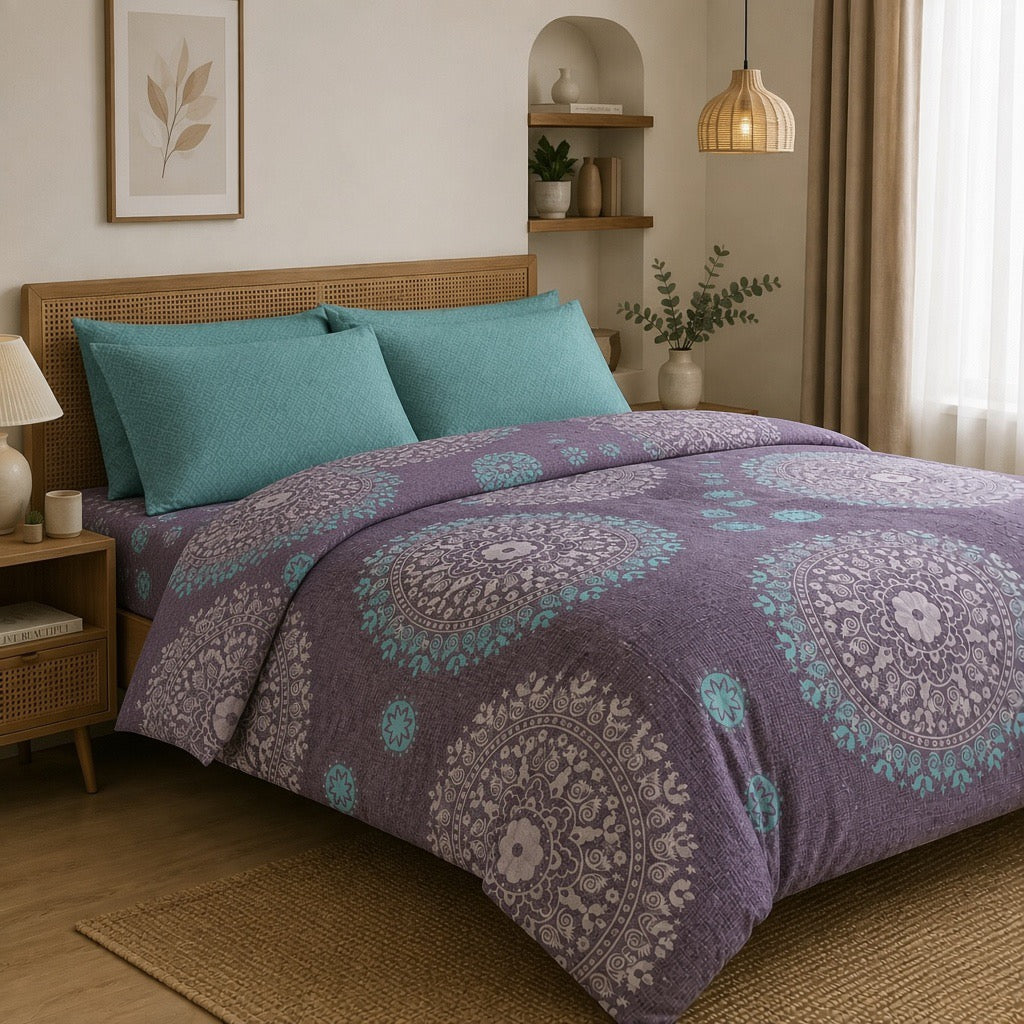 Pure Cotton Purple Mandala Bedsheet Set