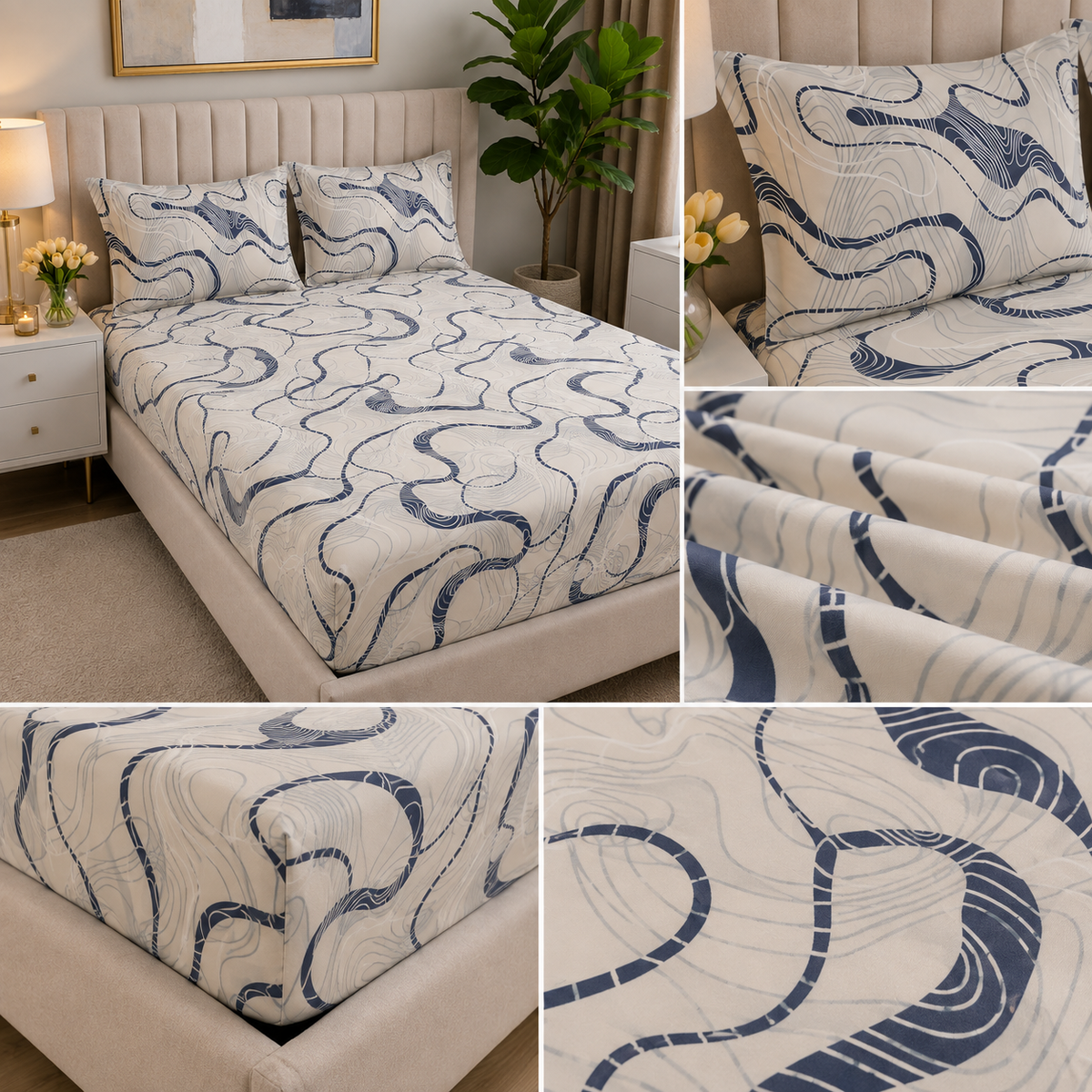 Midnight Contours – MicroCotton King Bedsheet (3pc)