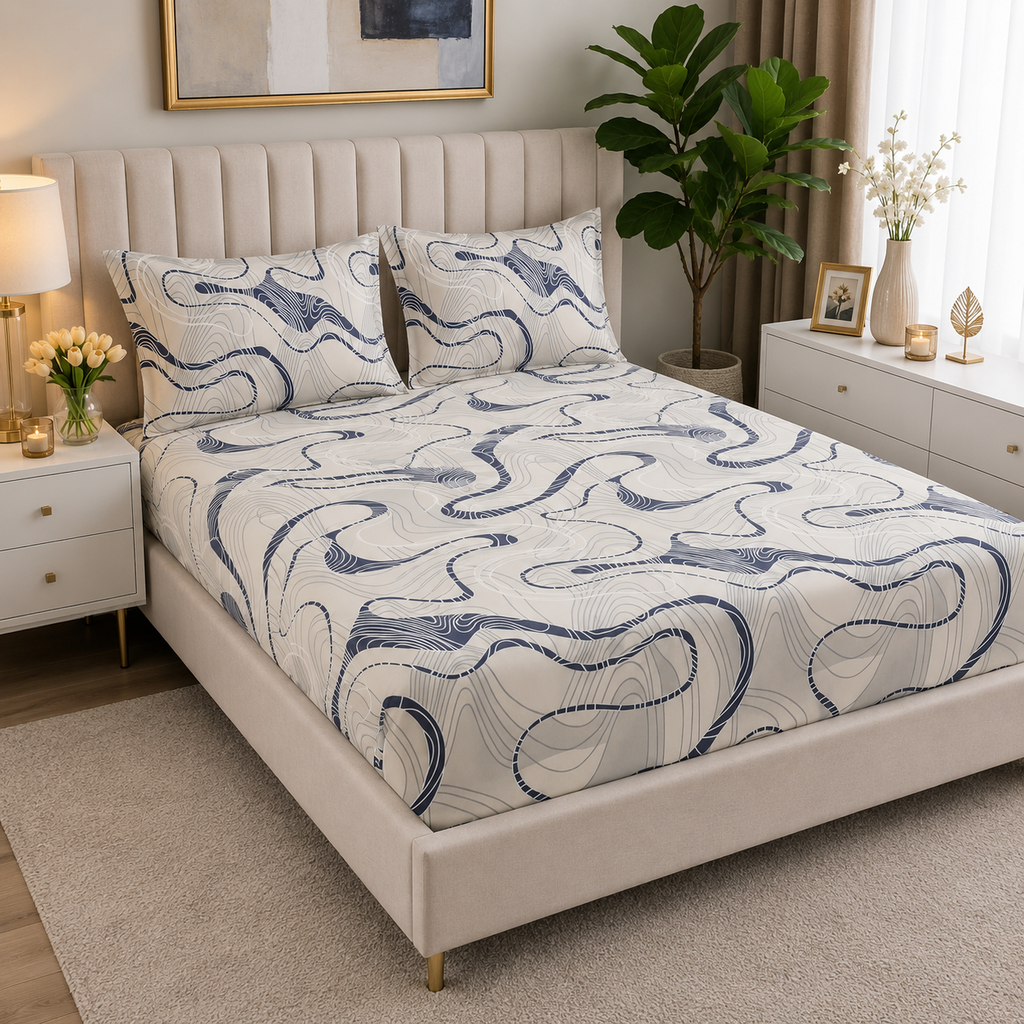 Midnight Contours – MicroCotton King Bedsheet (3pc)