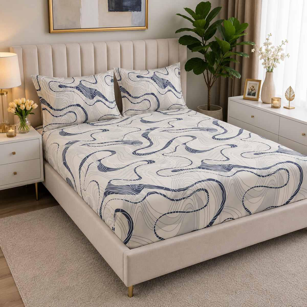 Midnight Contours – MicroCotton King Bedsheet (3pc)
