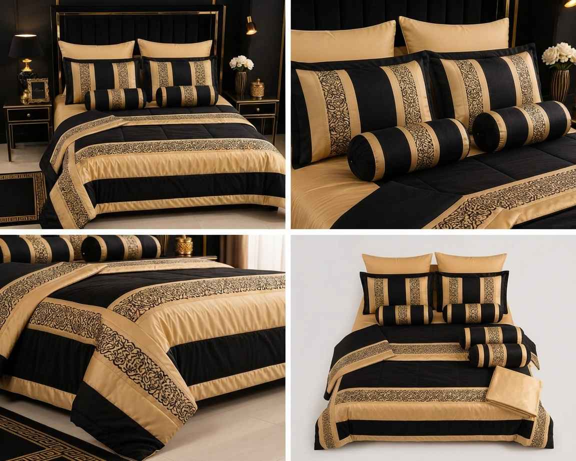 Black & Gold Regal Embroidered Velvet Bridal Set