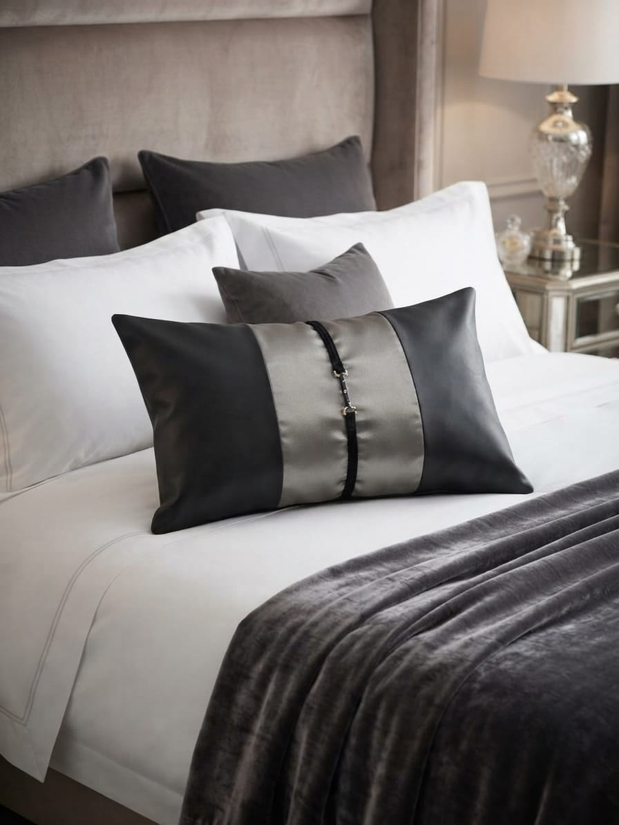 Velvet & Leather Rectangle Filled Cushion – Premium Decorative Cushion