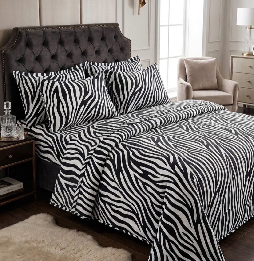 Monochrome Zebra Print Cotton Bedsheet Set